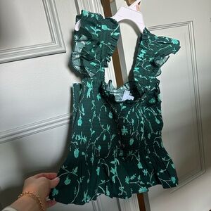 Hill House Green Floral Ruffle Peplum Top